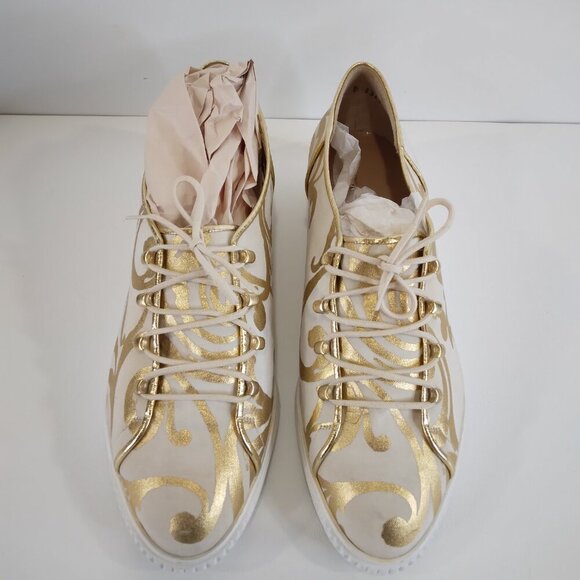 Charles Jourdan Paris Cream and Gold Lace Up Sneakers Size 7 - Picture 4 of 15